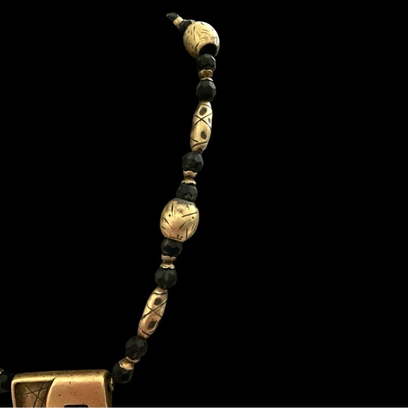 Chico's Heavy Gold Tone Brass and Black Bead Statement Necklace - Picture 5 of 8